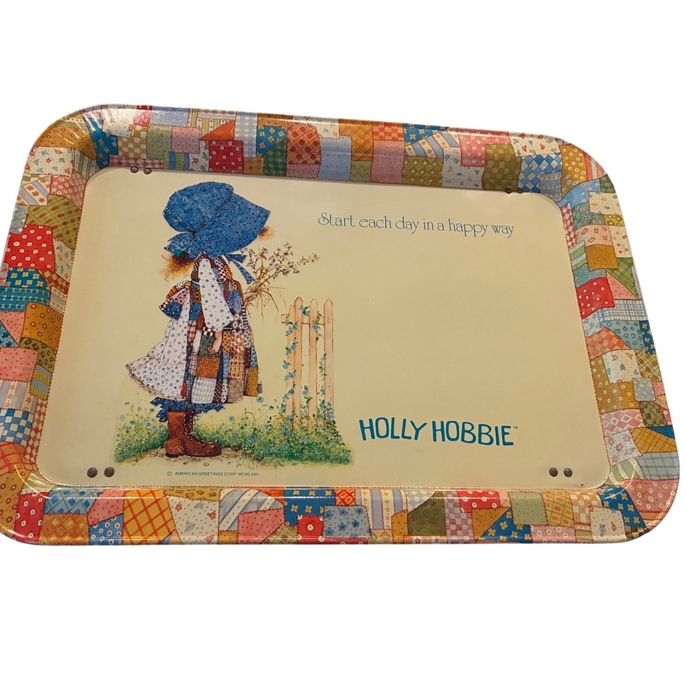 Vintage 1972 Holly Hobbie Metal Lap Tray American Greetings Patchwork Bed Table